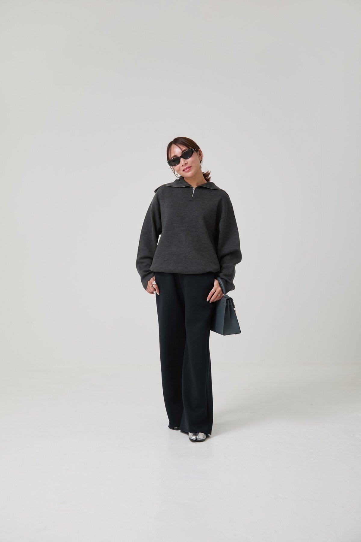 トップス elu. Alex zip up washable knit Alex zip up washable knit- Charcoal/ / Black | elu