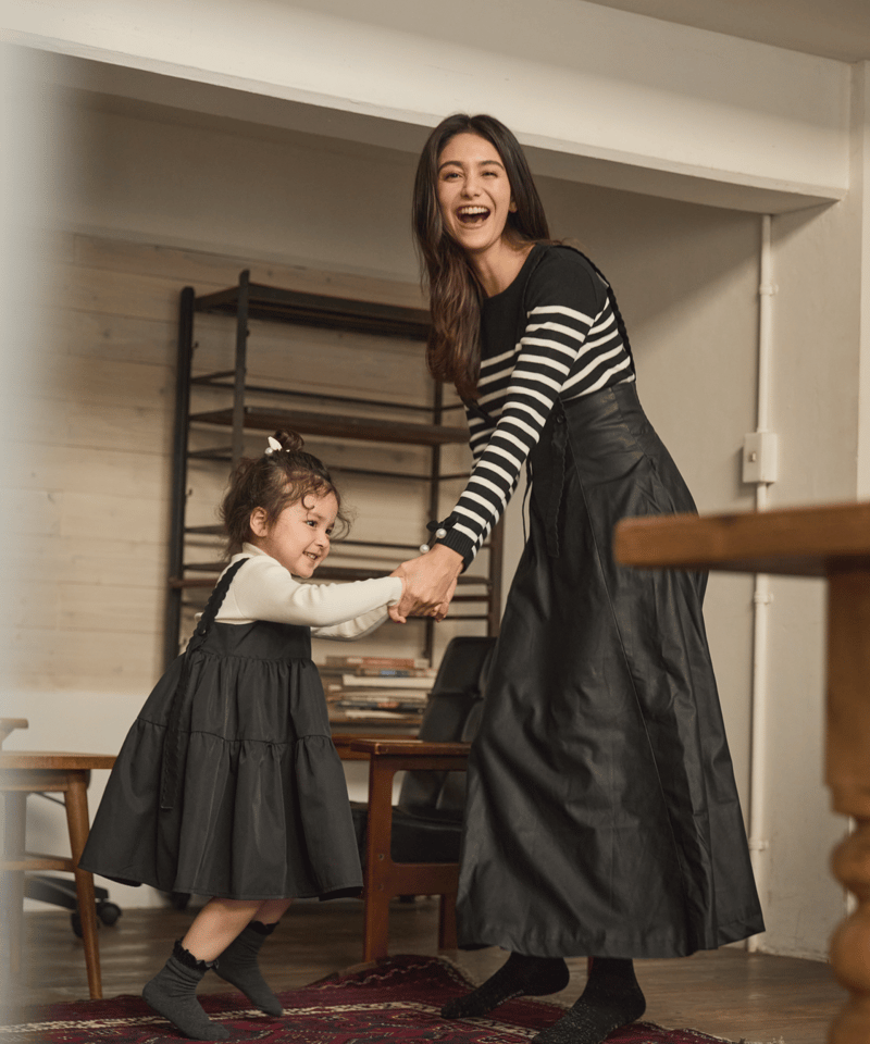 Scallop leather high waist jumper skirt LEA-bl