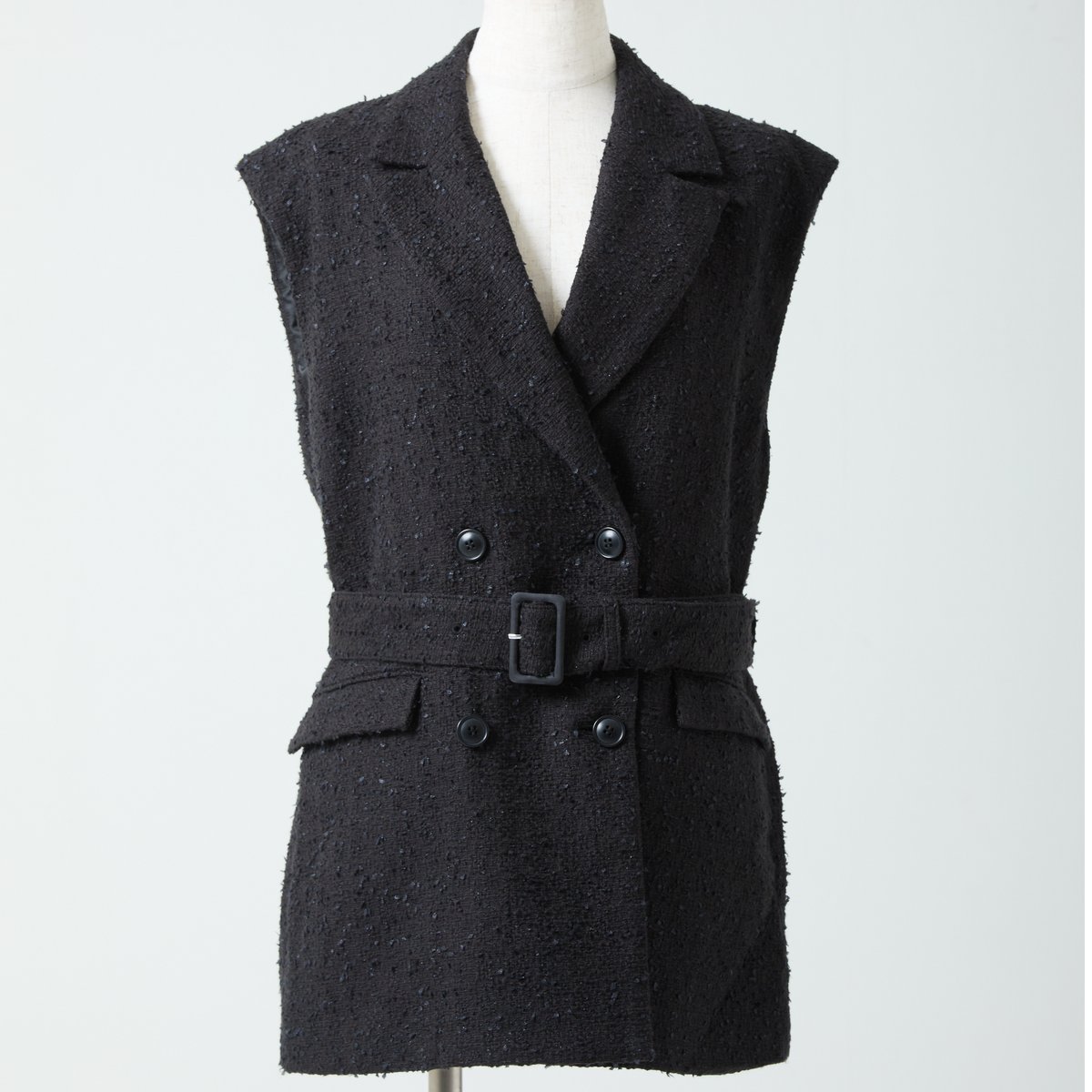 【Yua...さん専用】elu. Back yoke double gilet Back yoke double gilet MARIE (tweed)-Black | elu