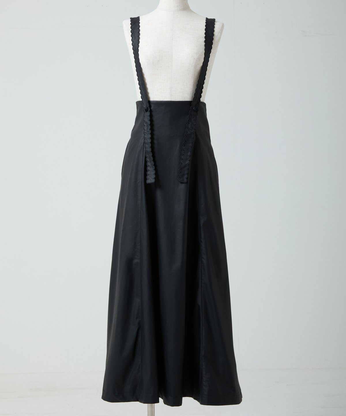 Scallop leather high waist jumper skirt LEA-bl