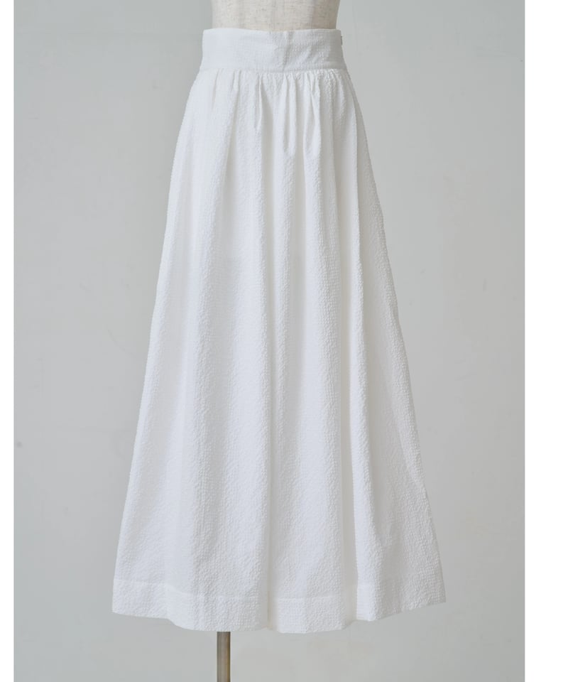 Suzan tack & gather skirt shape wide pants -Whi