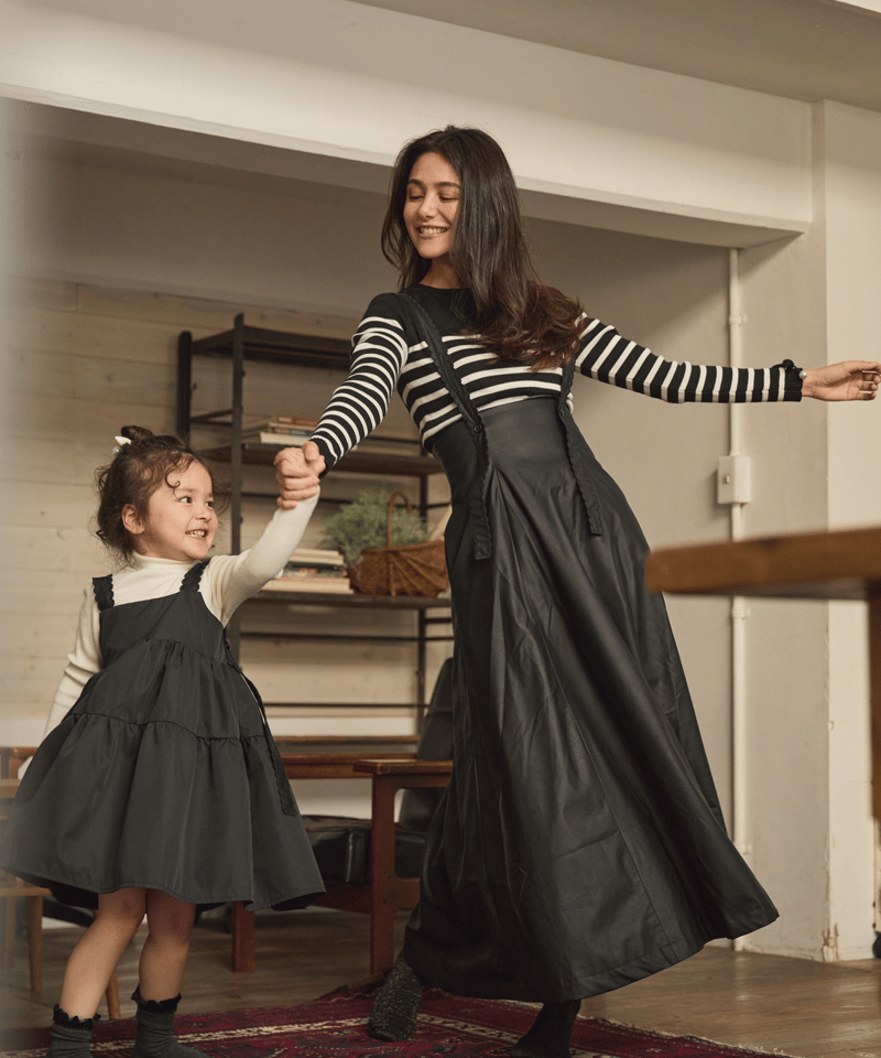 Scallop leather high waist jumper skirt LEA-bl