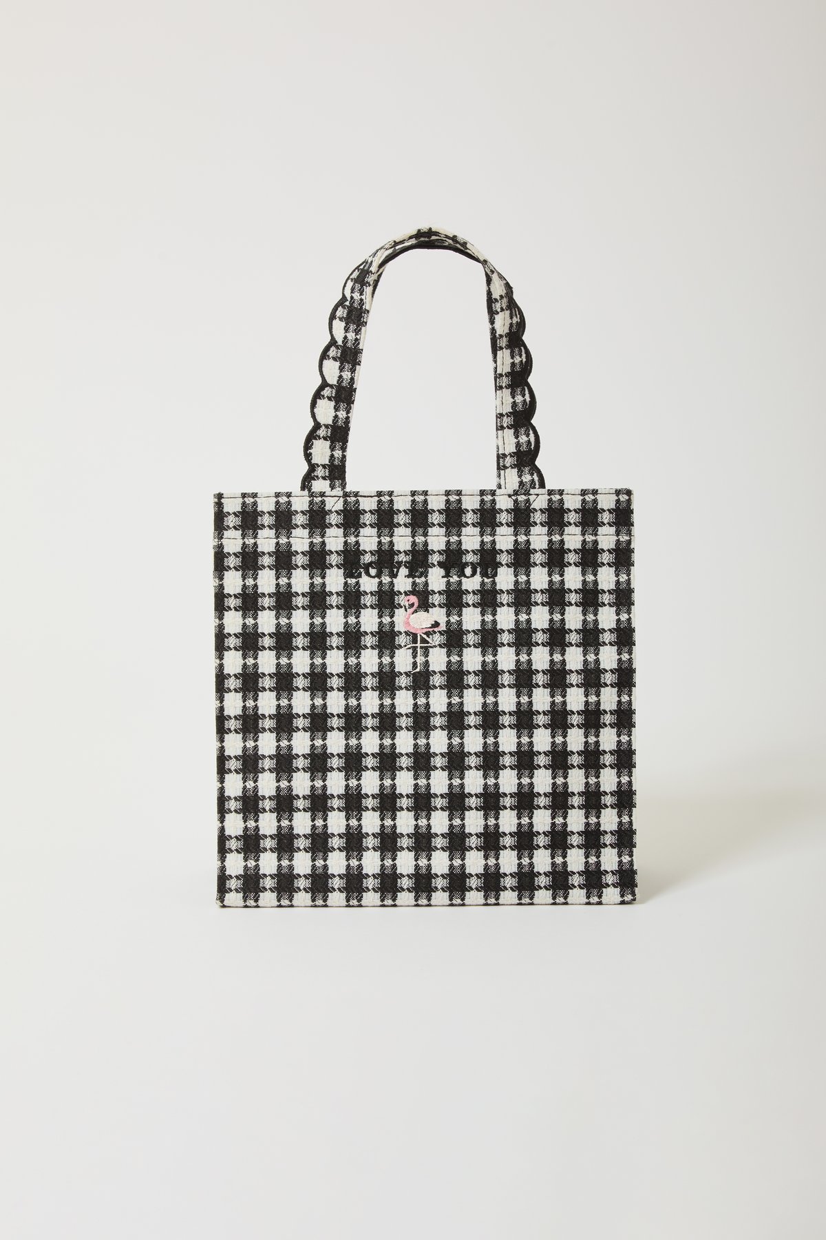 elu. Fleur tote トートバッグ（square small) Fleur tote （square small） gingham check black×n