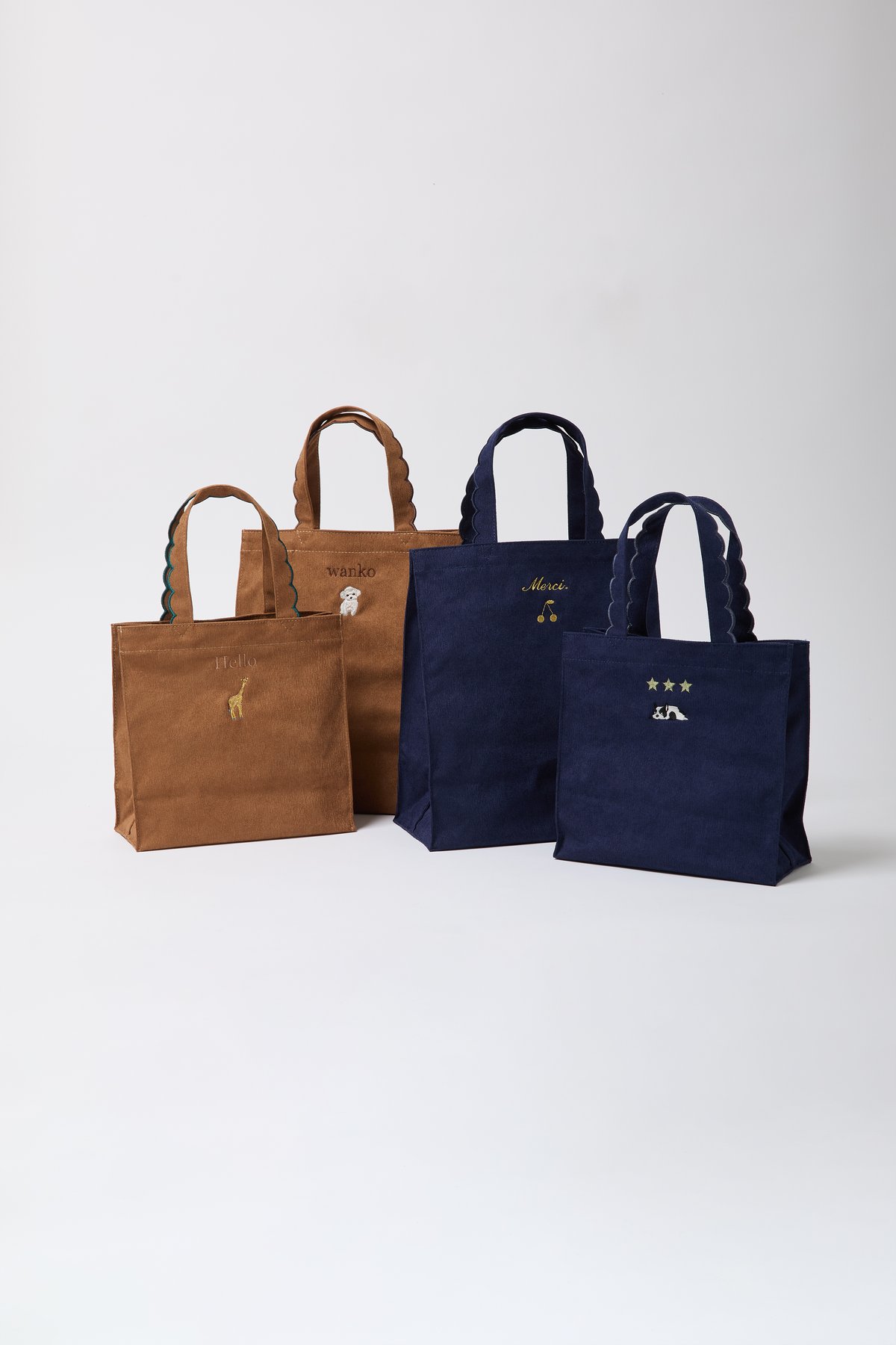 elu.Fleur tote（square）Corduroy Fleur tote （square small）Corduroy navy × navy