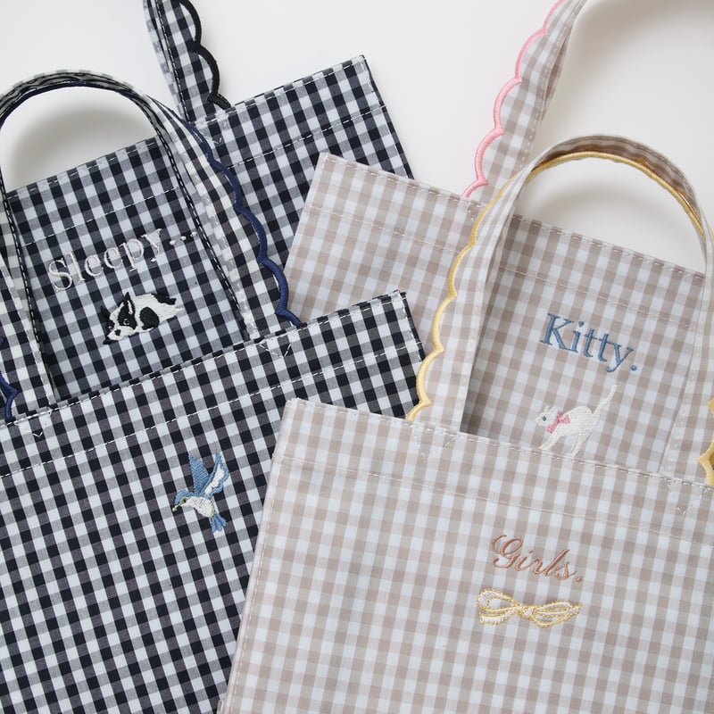 Fleur tote（square） gingham check beige×pink | elu