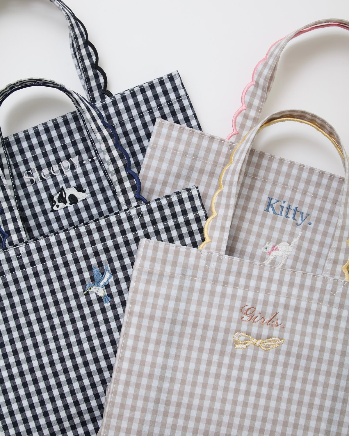 受注】Fleur tote(square) gingham check beige×pin 受注】Fleur tote(square) gingham check beige×pin