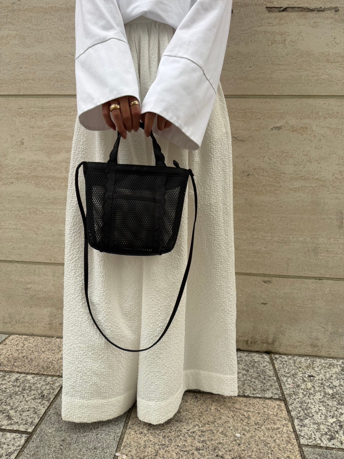 Fleur tote portable bag-MESH-Black | elu