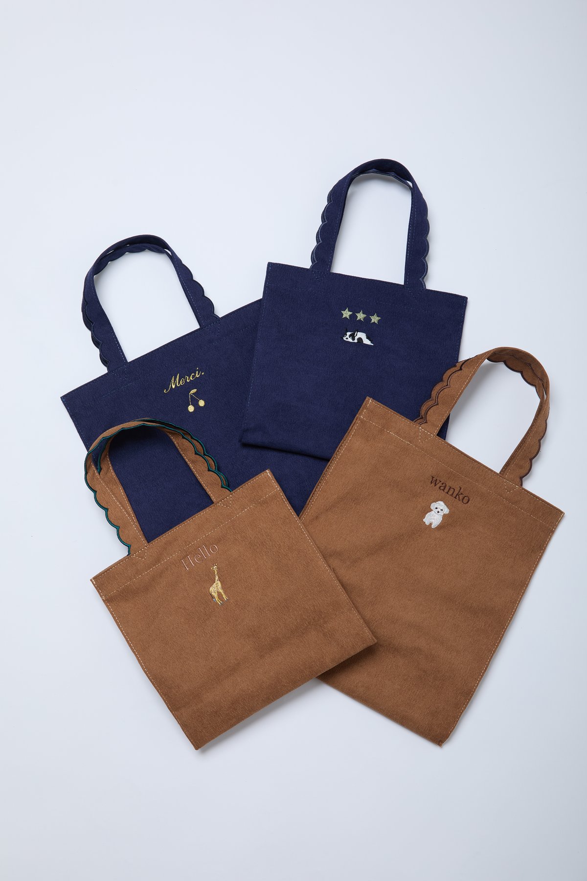 elu.Fleur tote（square）Corduroy Fleur tote （square small）Corduroy navy × navy