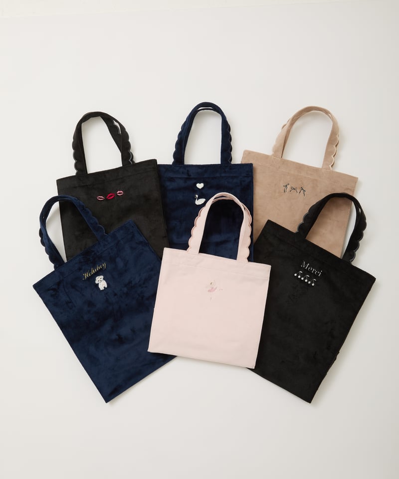 elu.Fleur tote（square）Corduroy Fleur tote（square）Velour black × charcoal | elu