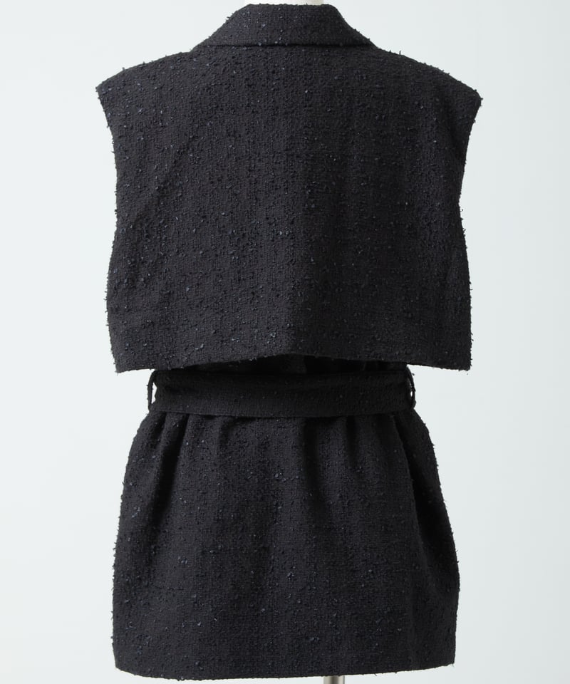 Back yoke double gilet MARIE (tweed)-Black | elu