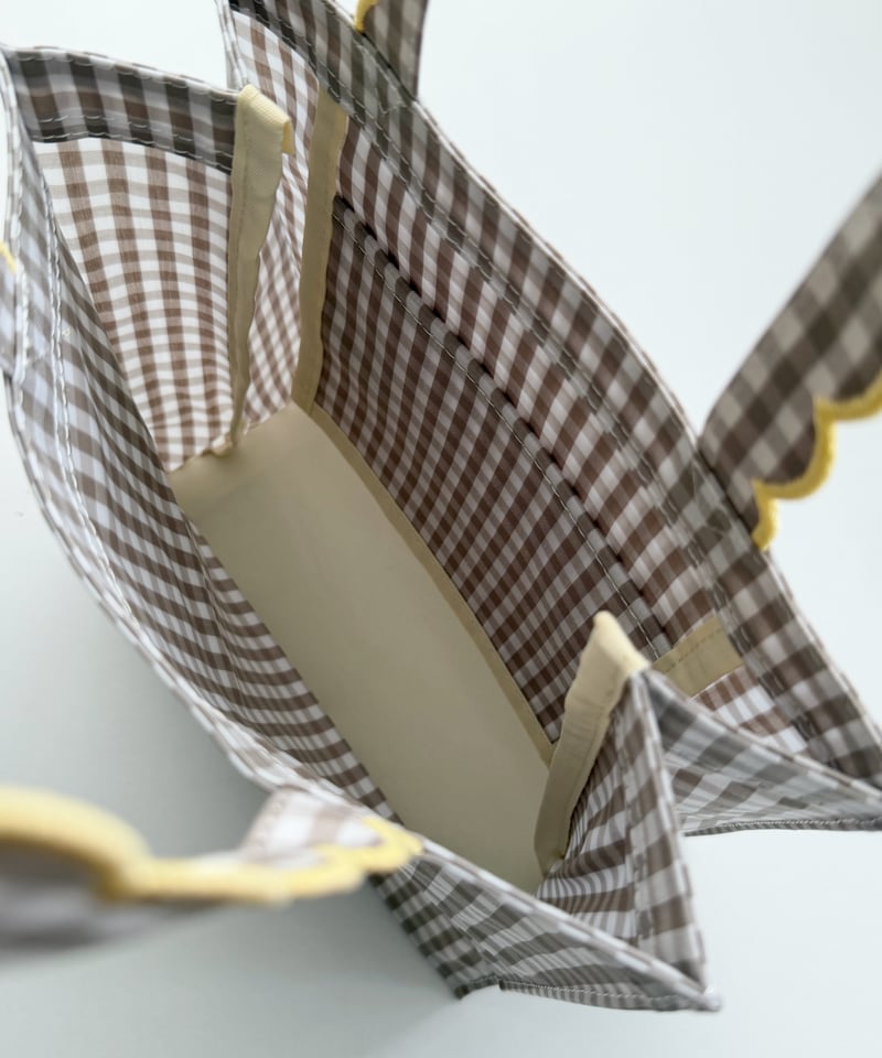 Fleur tote （square small） gingham check beige×y