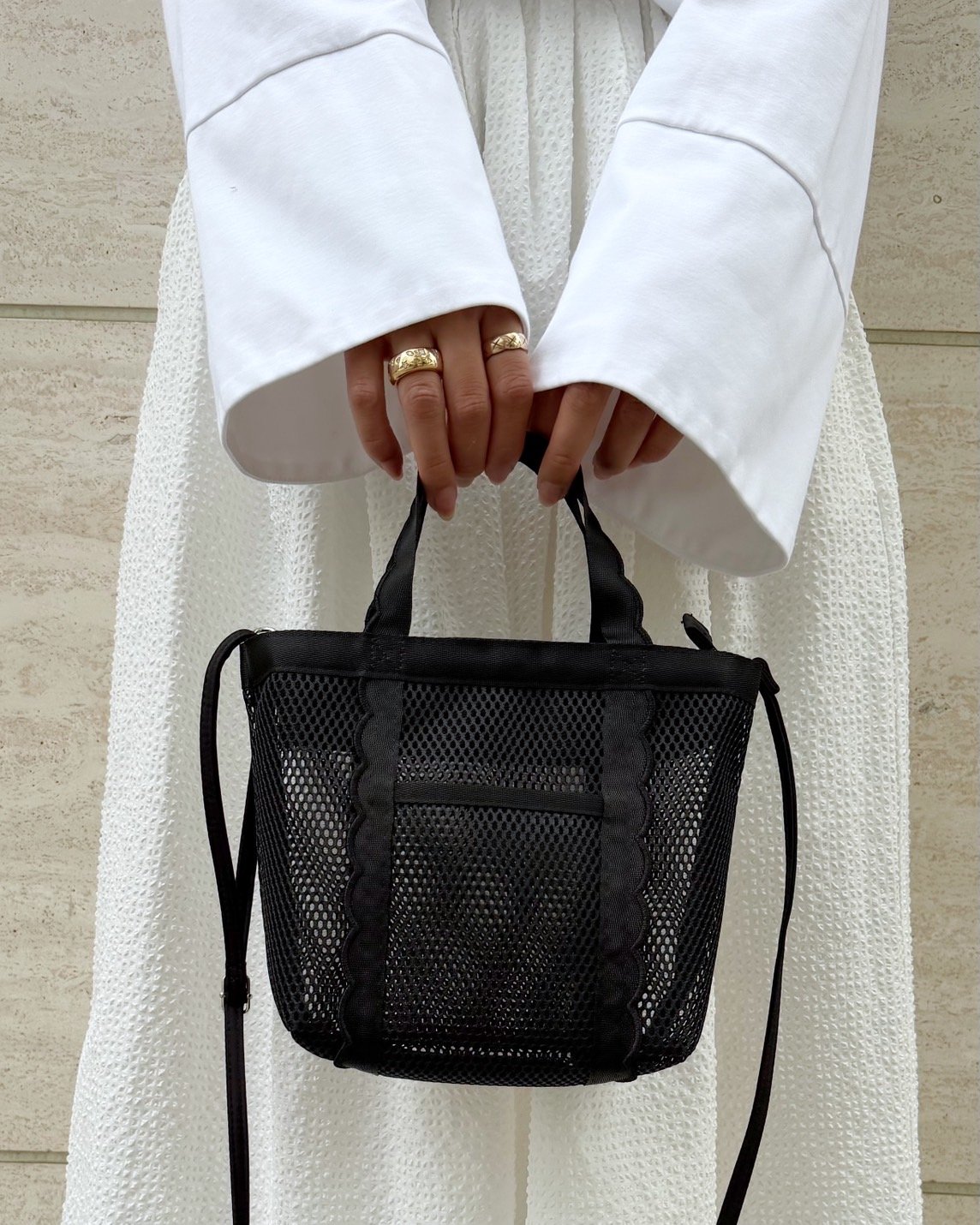 Fleur tote portable bag-MESH-Black | elu