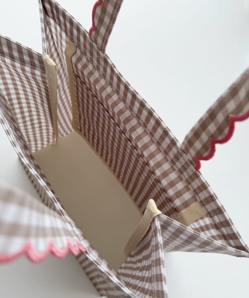 Fleur tote（square） gingham check beige×pink | elu