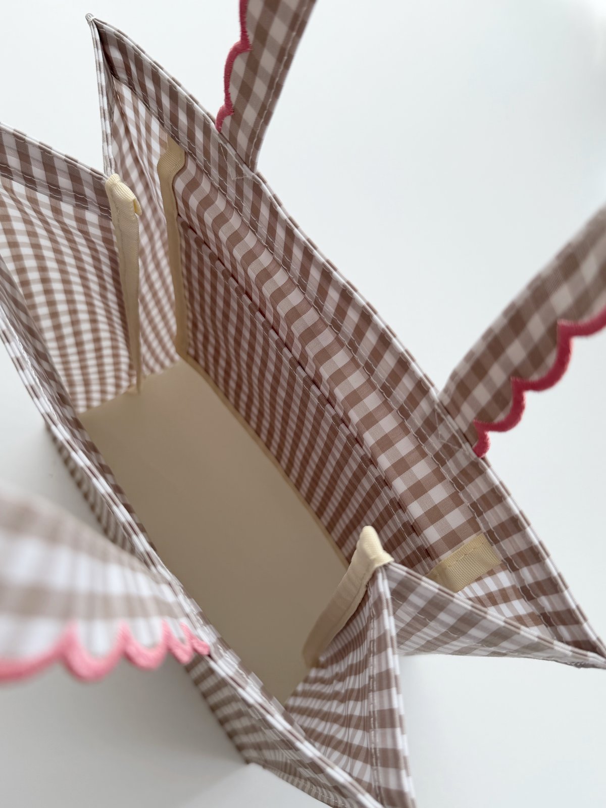 elu. フルールトート　ギンガムチェック　ピンク Fleur tote（square） gingham check beige×pink | elu