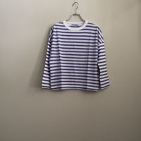 R&D オールドマンズテーラー ガーゼボーダードロップショルダーTシャツ　ラベンダー
