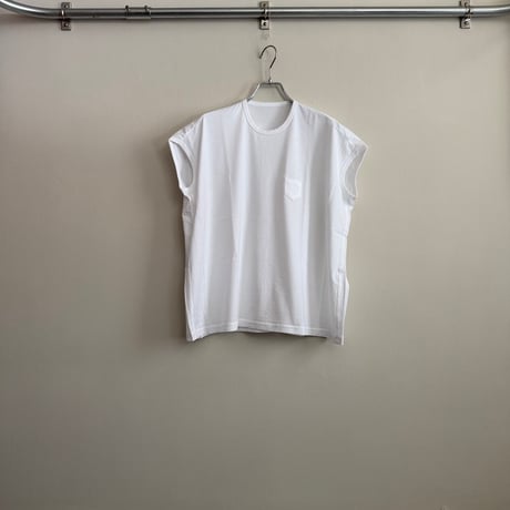 ゴーシュ 80/2コンパクト天竺　フレンチ袖Tシャツ　ホワイト　　グレイッシュグリーン