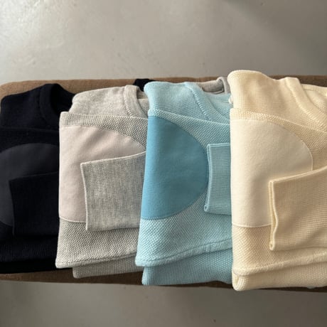 chiclin　ウオッシャブルエルボーパッチニット　　ペパーミントブルー