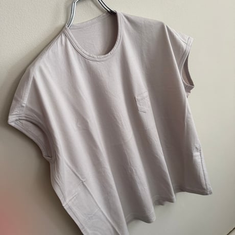 ゴーシュ 80/2コンパクト天竺　フレンチ袖Tシャツ　ホワイト　　グレイッシュグリーン