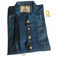 Men's Punjabi Dress, Bangladeshi Traditional Clothing, XL/L　blue, Embroidered