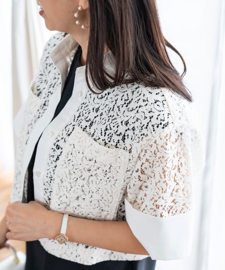 blackのみ【即納】Lace Shirt Jacket