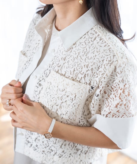 blackのみ【即納】Lace Shirt Jacket