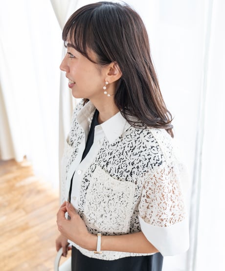 blackのみ【即納】Lace Shirt Jacket