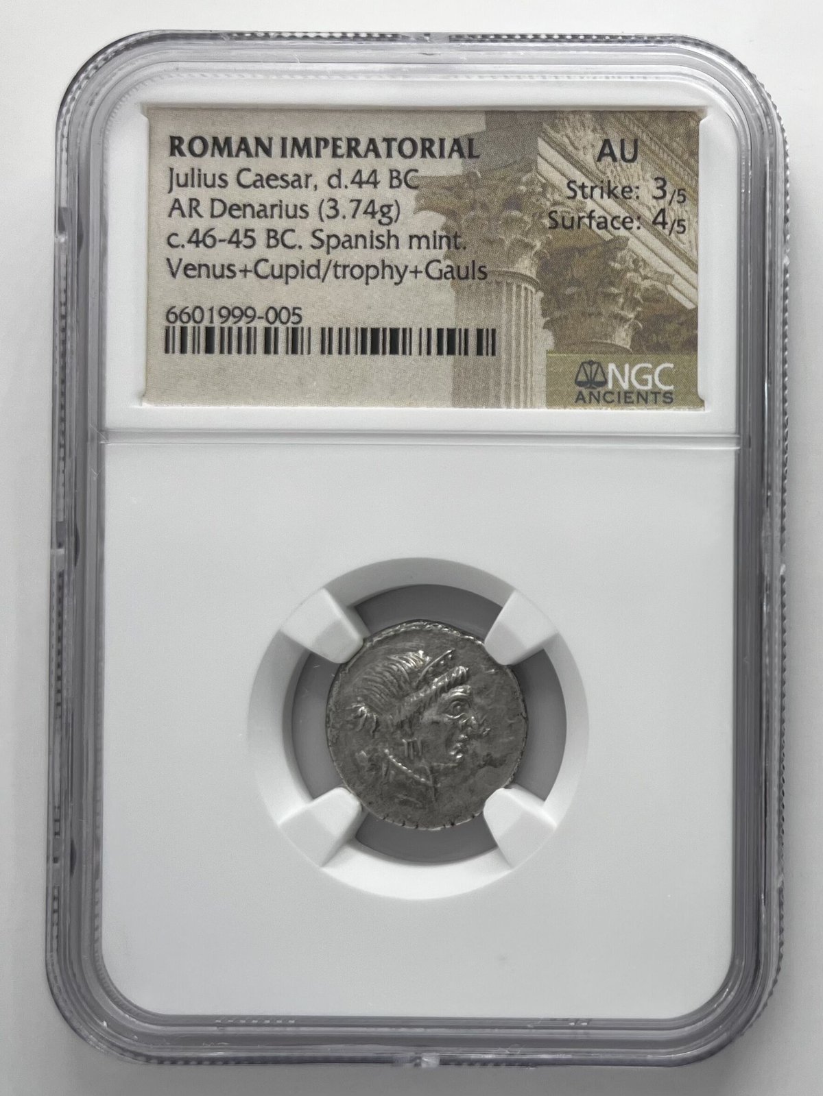 ローマ帝国ユリウス・カエサル BC49-44デナリウス銀貨 AU3/5.4/5