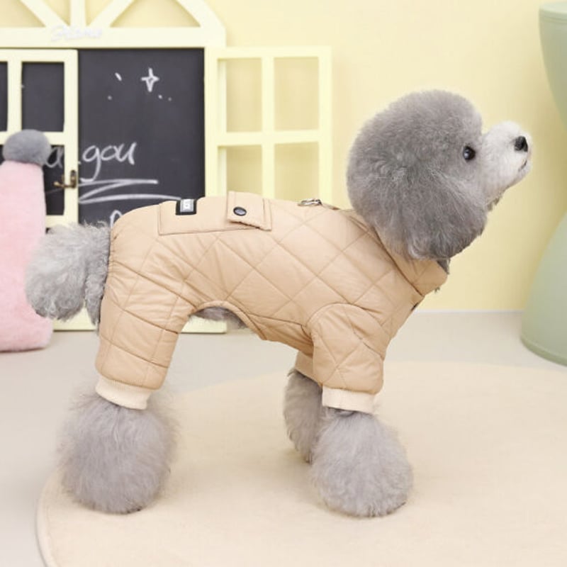 冬】犬服 ペット かわいい ワンポイント ダウン ジャケット 【ベージュ