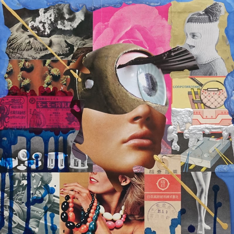 立体コラージュアート作品　特注手作り額装付き　一点物　美術 コラージュ 立体絵画・深縁