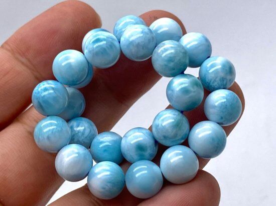 天然無処理ラリマー ブレスレット 16mm-88.8g