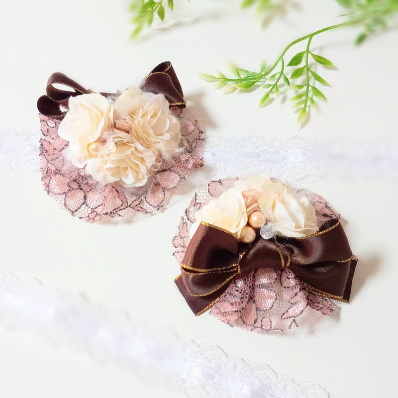 petit headdress＆corsage ゴールドエッジブラウンリボン