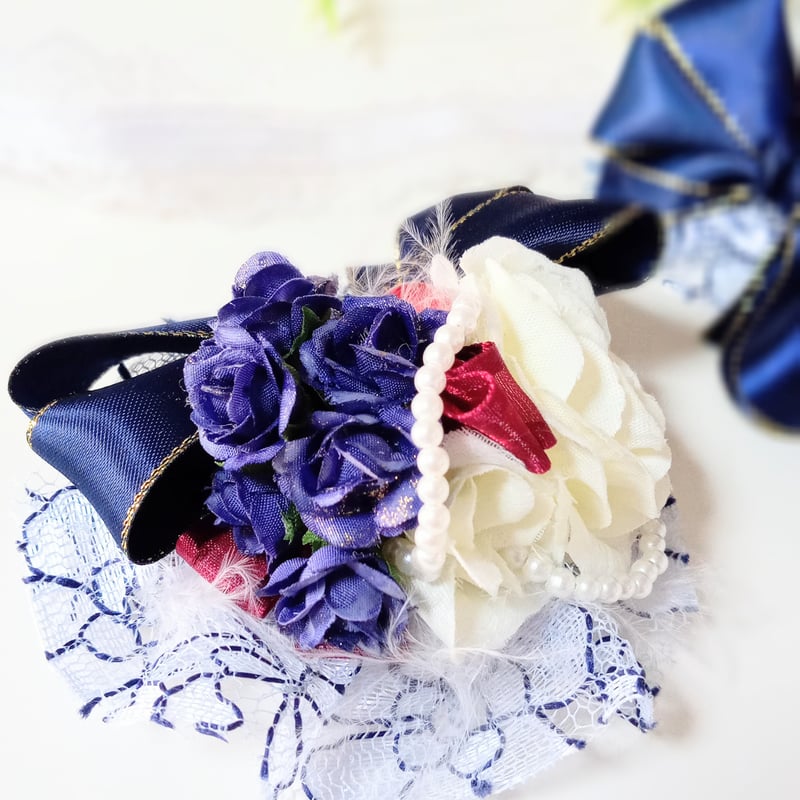petit headdress＆corsage ゴールドエッジネイビーリボン＆ダーク