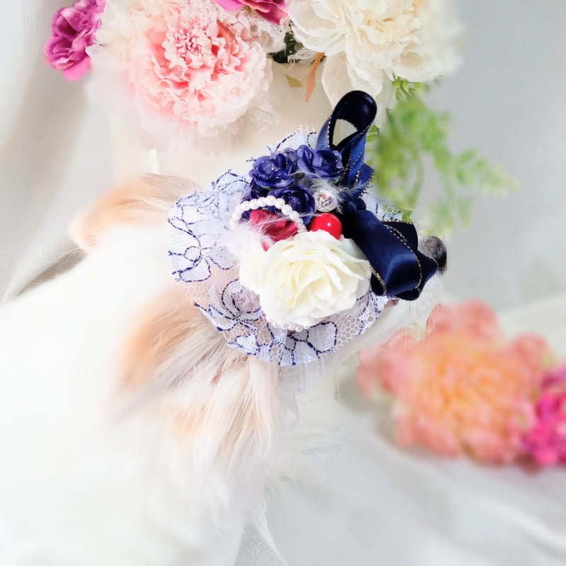 petit headdress＆corsage ゴールドエッジネイビーリボン＆ダーク