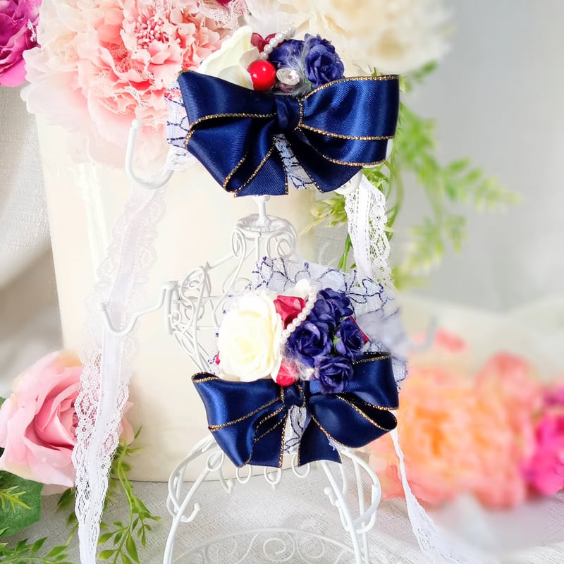 petit headdress＆corsage ゴールドエッジネイビーリボン＆ダーク