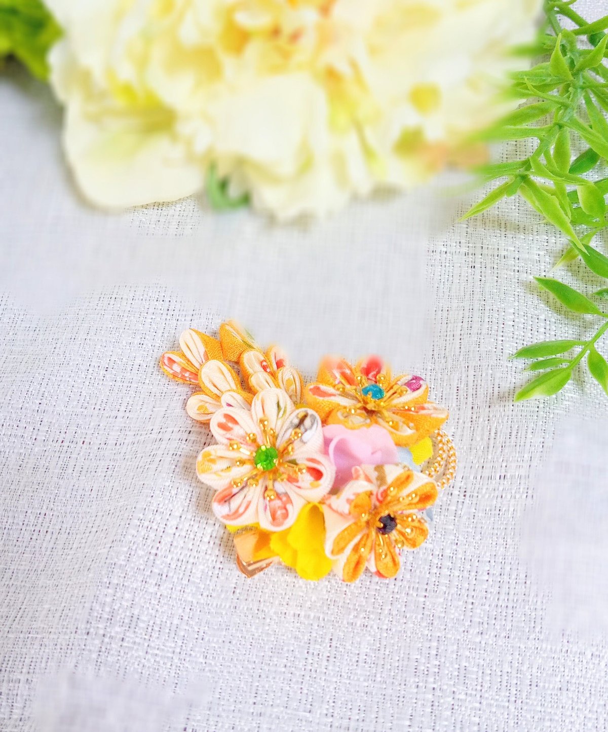 ゆりのはな　さくら造り　引箔　友禅加工　作り帯　軽装帯　六通柄　正絹　G818 ゆりのはな さくら造り 引箔 友禅加工 作り帯 軽装帯 六通柄