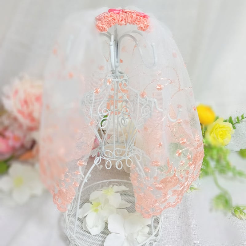 headdress veil ロングベール #V03 サーモンピンク | fu