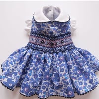 ワンピース　リバティ　　輸入リバティＢetsy(コバルトブルー)