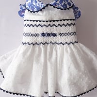 ワンピース　リバティＢetsy(コバルトブルー)×ドットミニョンワンピース