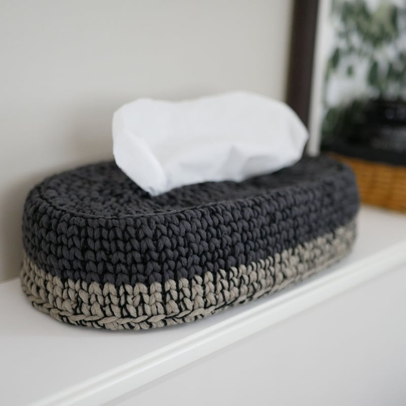 ソフトパックティッシュカバー（ダークグレー） | 手編み雑貨の店