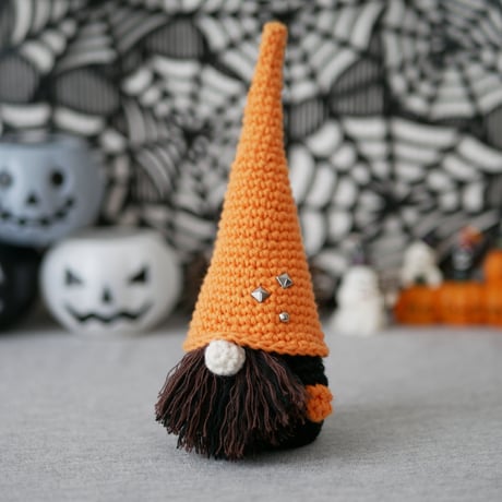 【Lサイズ】ハロウィン飾り こびとの置物 オレンジ