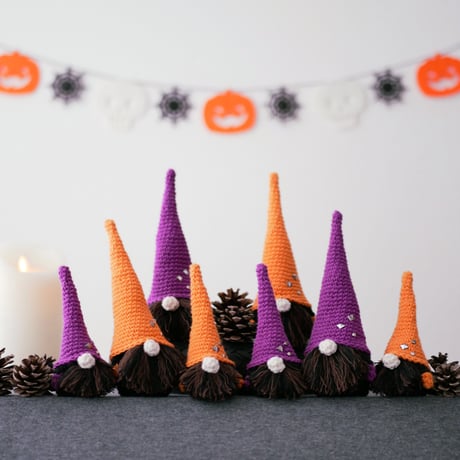 【Mサイズ】ハロウィン飾り こびとの置物 パープル