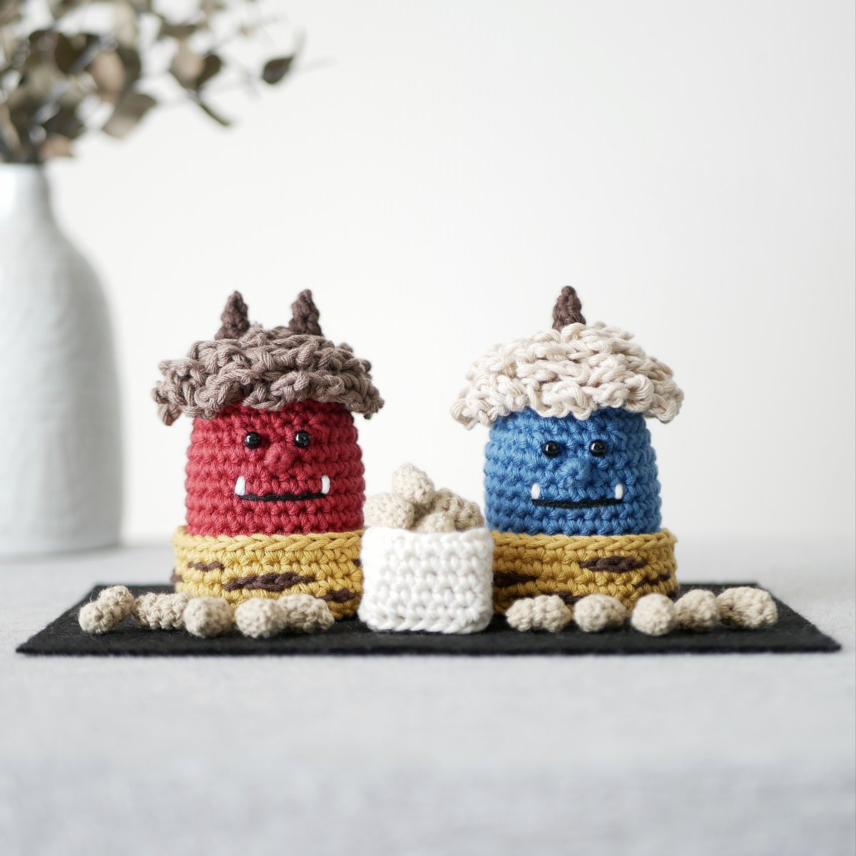 豆いっぱい♪日常に馴染む＋省スペース♡手編みの節分飾り / 置物