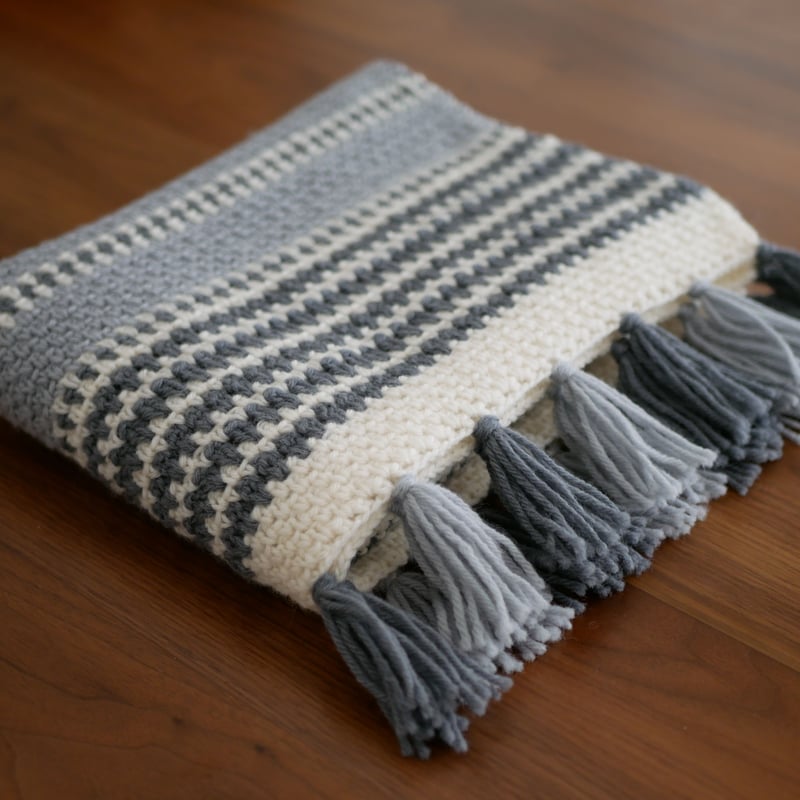 手編みふっくらブランケット グレー×ブラック 【公式通販】