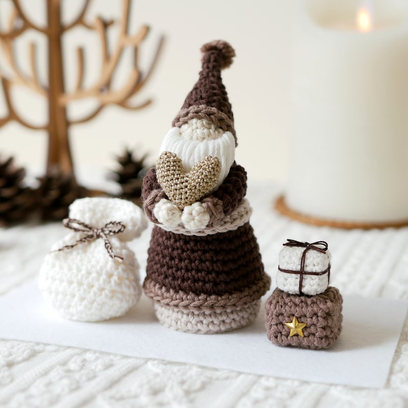 温もりをあなたに♡手編みの小さなクリスマス飾り ブラウン / 置物