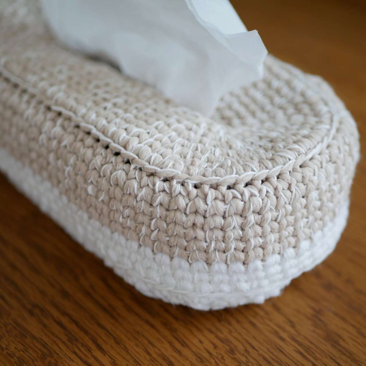 ソフトパックティッシュカバー（ベージュ） | 手編み雑貨の店 Tadari