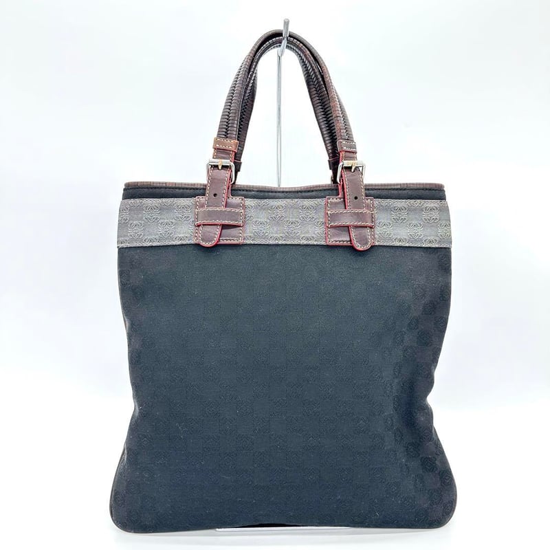 g00472 ロエベ LOEWE トートバッグ アナグラム レザー キャンバス 黒