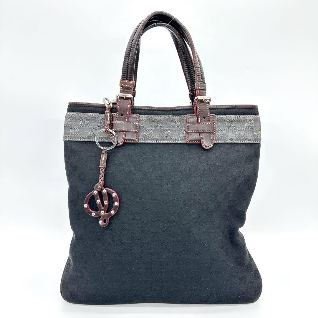 g00472 ロエベ LOEWE トートバッグ アナグラム レザー キャンバス 黒