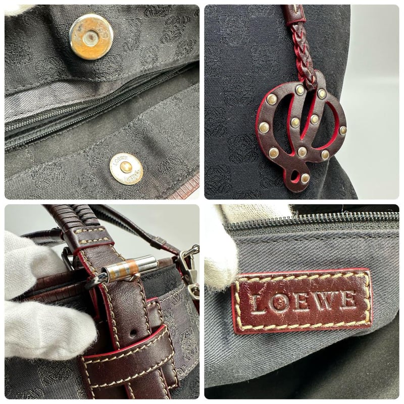 g00472 ロエベ LOEWE トートバッグ アナグラム レザー キャンバス 黒