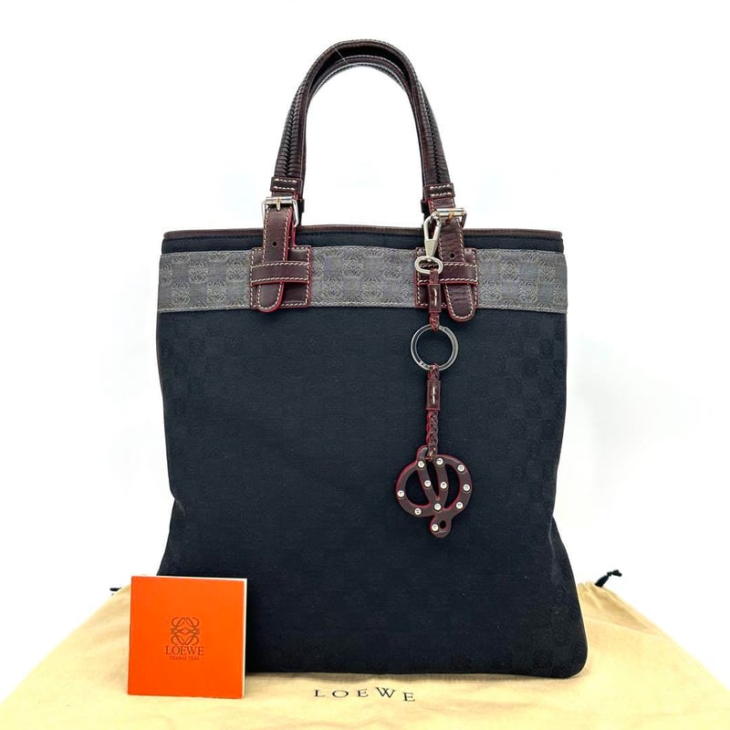 g00472 ロエベ LOEWE トートバッグ アナグラム レザー キャンバス 黒