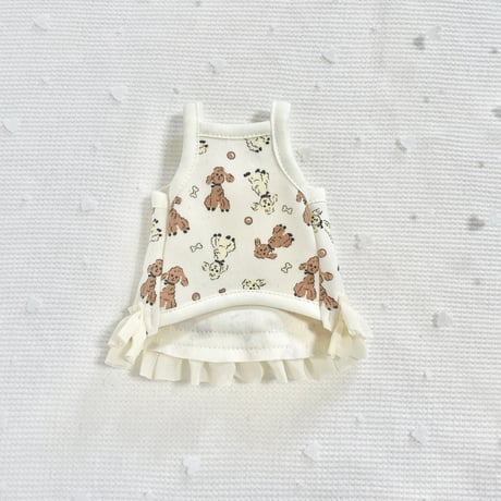 モルモット服  プードル柄ワンピース アプリコット